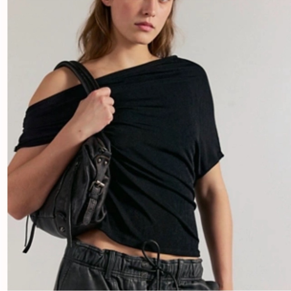 Free People Black One-Shoulder Crop Top